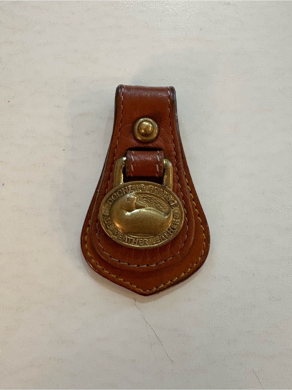 Vintage Dooney & Bourke Brown Leather Keychain with Brass Duck